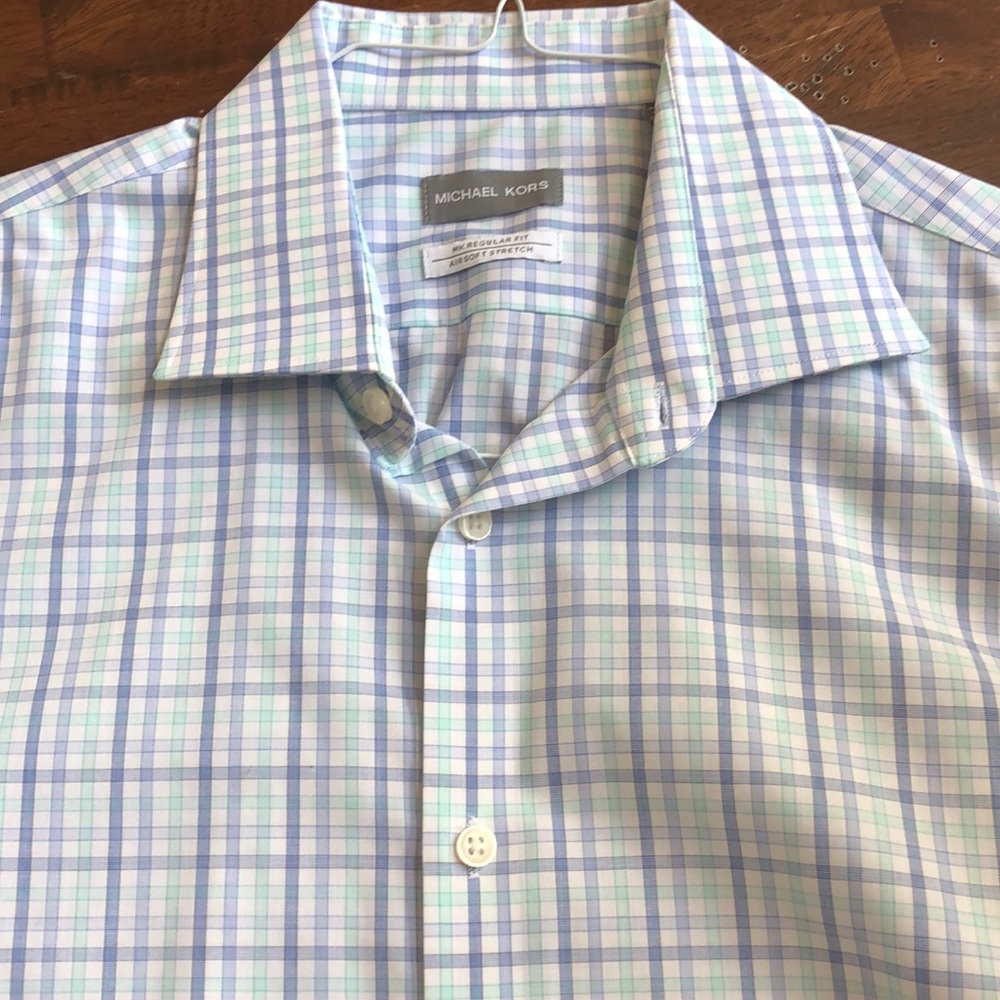 Michael Kors Men's Regular Fit Airsoft Plaid Dress Shirt Size L / XL 17 34 / 35